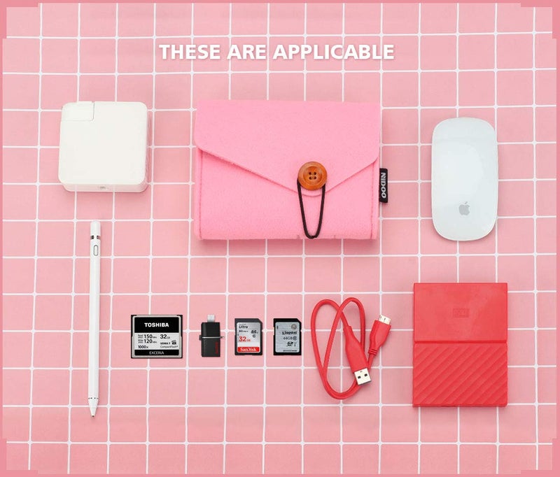 NIDOO Portable Felt Storage Bag, Electronics Accessories Protective Case Pouch for MacBook Power Adapter, Mouse, Cellphone, Cables, SSD, HDD, Power Bank, Portable External Hard Drive, Pink - Image 4